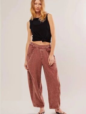 Free People Wide-Leg Washed Rust Pants